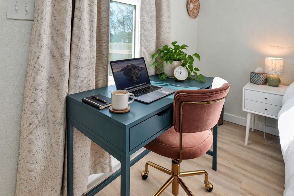 Bedroom work desk by the window
